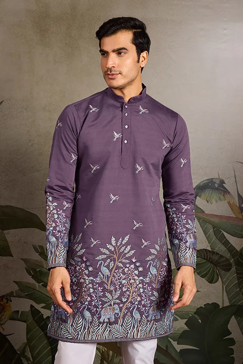 Festive Look Dusty Purple Color Traditional Kurta for Mens Clothsvilla
