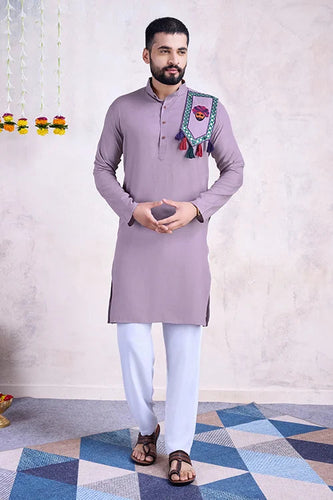 Dusty Purple Embroidered Men's Kurta - Formal Wear Clothsvilla