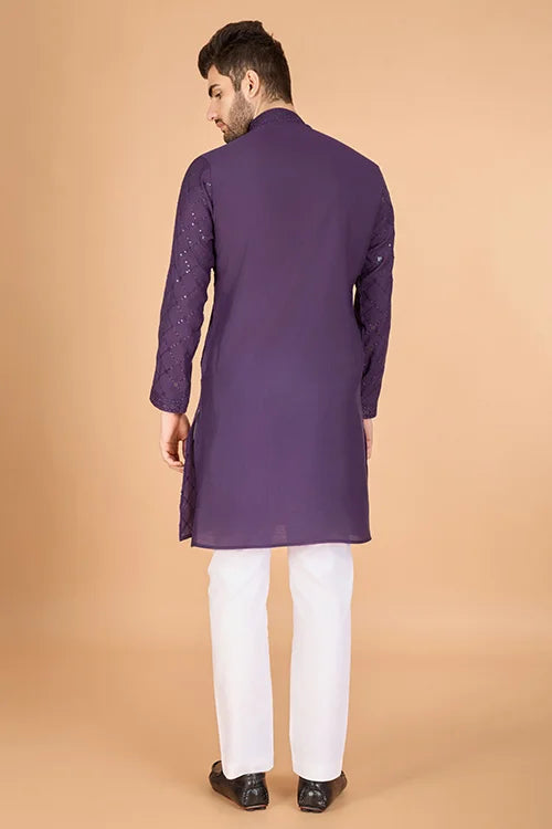 Dusty Purple Latest Branded Kurta for Mens Wear Clothsvilla