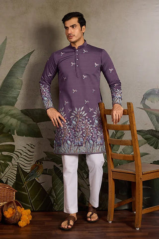 Festive Look Dusty Purple Color Traditional Kurta for Mens Clothsvilla