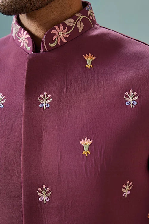 Dusty Color Embroidered Koti Kurta with Pant for Mens Clothsvilla