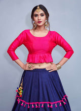Load image into Gallery viewer, Elegance Pink Crop Top With Tassels Decorated Navy Blue Skirt ClothsVilla