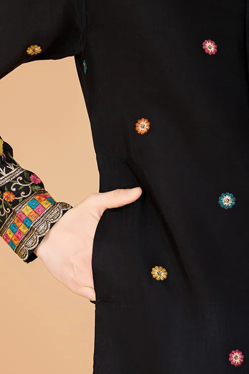 Black Viscose Silk Men's Designer Kurta Clothsvilla