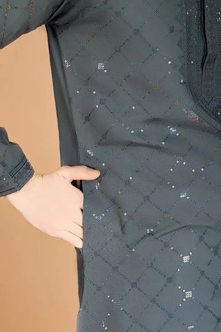 Designer Grey Sequence Embroidered Gents Kurta Clothsvilla