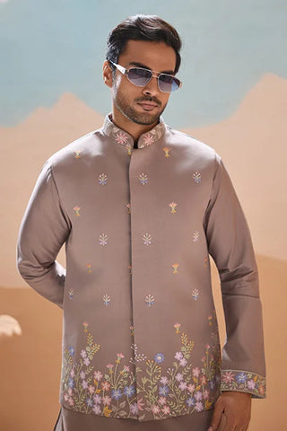 Elegant Grey Embroidered Koti Kurta Pant for Mens Clothsvilla