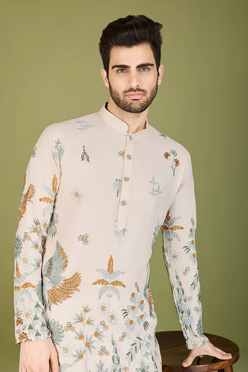Ivory Viscose Rayon Designer Men's Kurta Online Clothsvilla