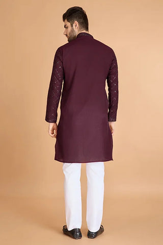 Maroon Stylish Sequence Embroidered Best Kurta for Men Clothsvilla
