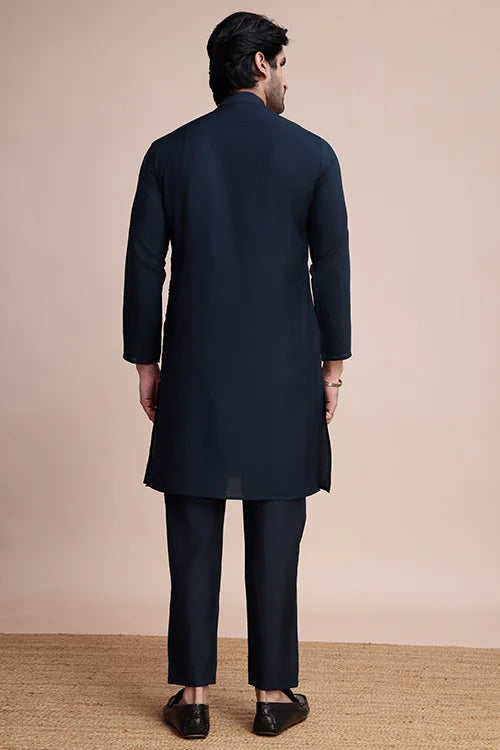 Designer Navy Men's Silk Kurta for Special Events Clothsvilla