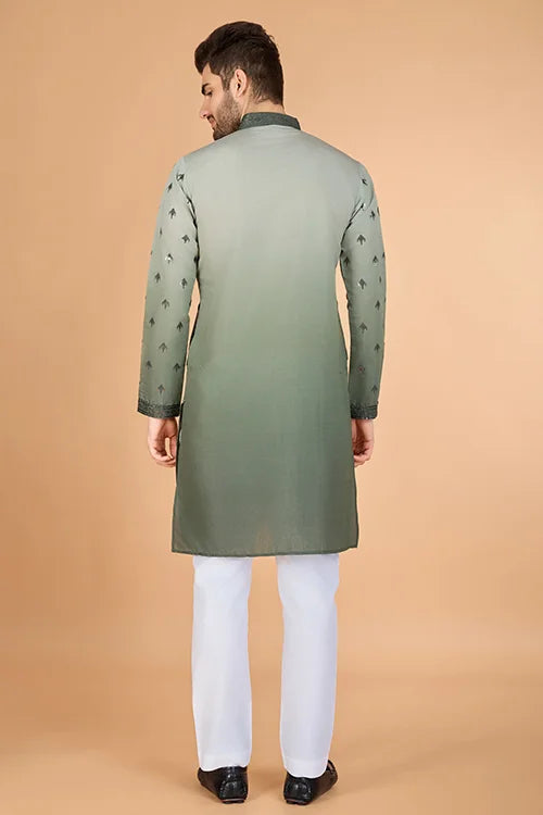 Designer Men's Ombre Green Kurta in Viscose Silk Clothsvilla
