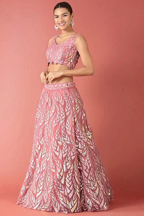 Elegant Pink Bollywood Lehenga Choli with Sequins Embroidery Clothsvilla