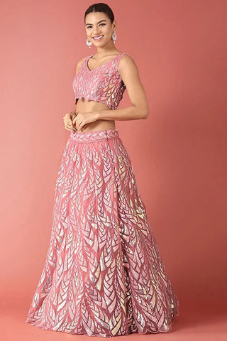 Elegant Pink Bollywood Lehenga Choli with Sequins Embroidery Clothsvilla