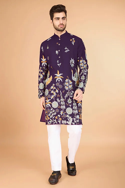 Designer Purple Kurta for Men - Viscose Rayon Fabric Clothsvilla