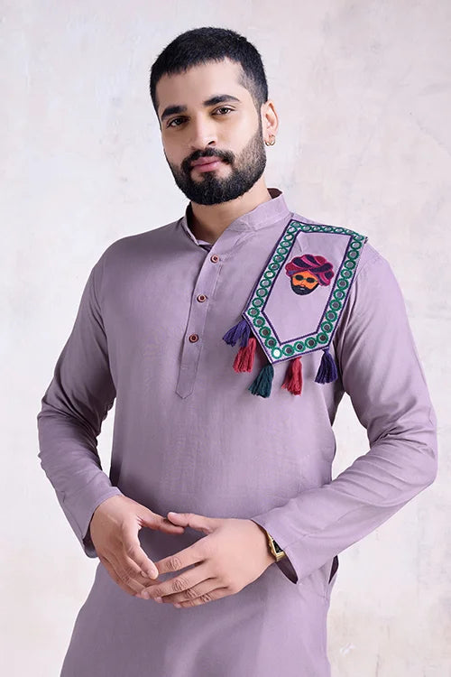 Dusty Purple Embroidered Men's Kurta - Formal Wear Clothsvilla