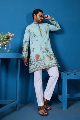 Wedding Celebration Elegant Sky Kurta for Mens Wear Clothsvilla