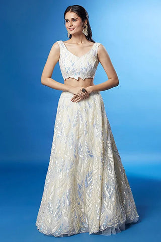 White Soft Net Bollywood Sequins Lehenga Set Online Clothsvilla