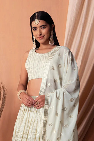 White Bollywood Georgette Lehenga Choli with Sequins Clothsvilla