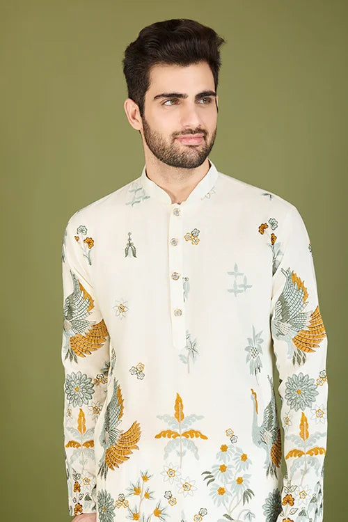 White Viscose Rayon Designer Kurta for Men Clothsvilla
