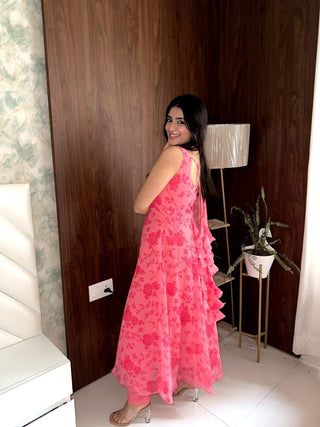 Elegant Dark Pink Digital Printed Georgette Silk Anarkali Suit Set ClothsVilla
