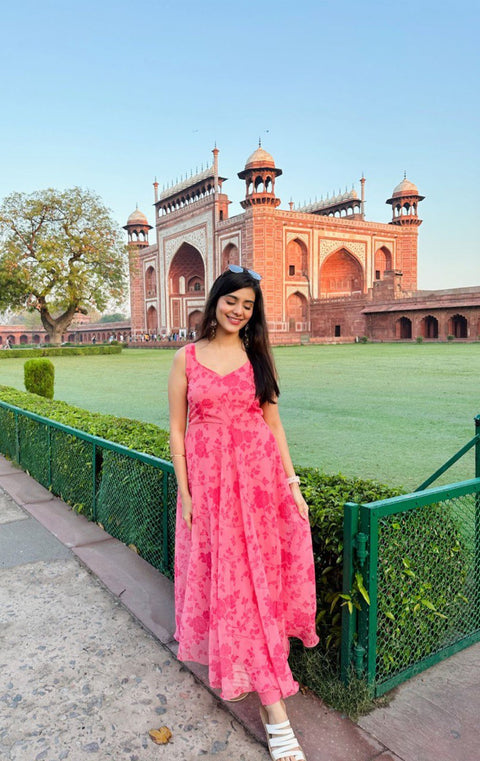 Elegant Dark Pink Digital Printed Georgette Silk Anarkali Suit Set ClothsVilla Main image