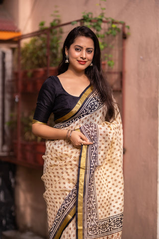 Elegant Women's Kota Silk Saree: Luxuriously Soft, Exquisitely Printed, and Embellished with a Weaving Pattu Border ClothsVilla