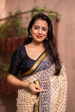 Elegant Women's Kota Silk Saree: Luxuriously Soft, Exquisitely Printed, and Embellished with a Weaving Pattu Border ClothsVilla