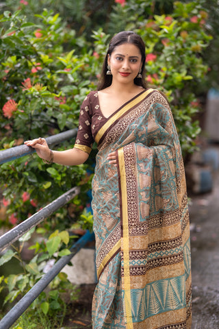Elegant Women's Soft Kota Silk Printed Saree with Weaving Pattu Border ClothsVilla