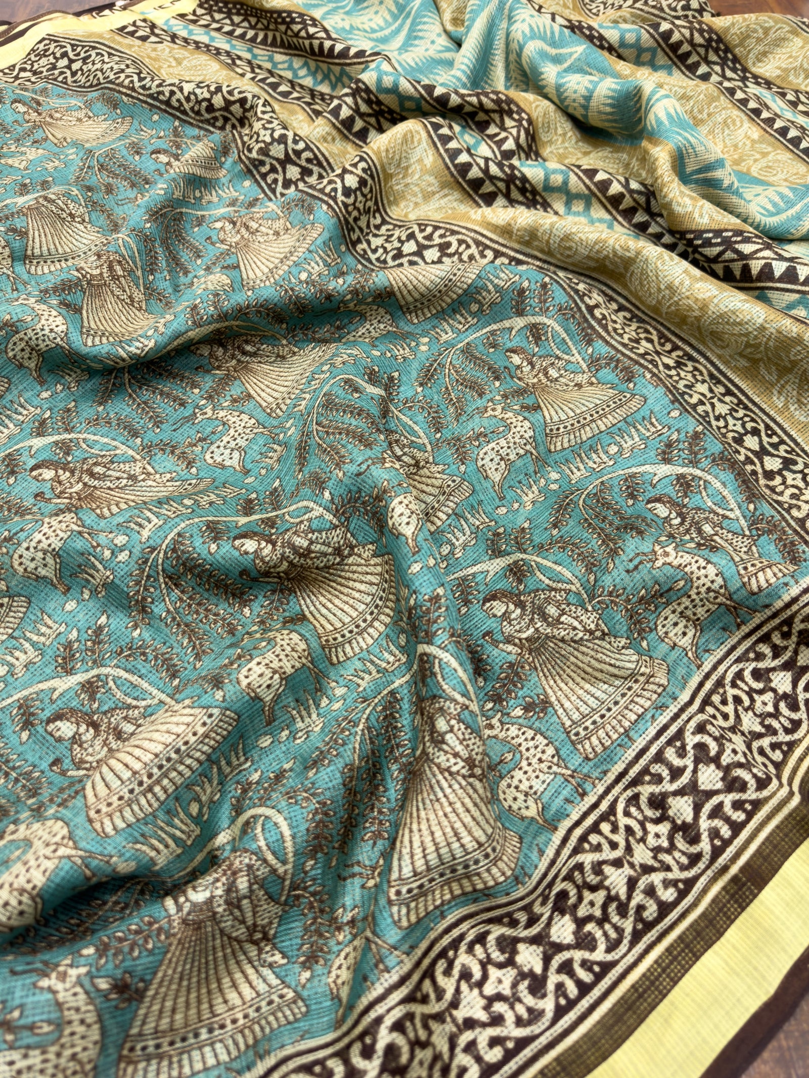 Elegant Women's Soft Kota Silk Printed Saree with Weaving Pattu Border ClothsVilla