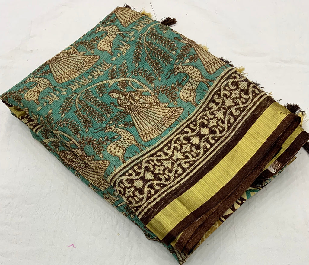 Elegant Women's Soft Kota Silk Printed Saree with Weaving Pattu Border ClothsVilla