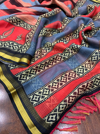 Elegantly Crafted Kota Silk Saree for Women: Luxuriously Soft, Exquisitely Printed, and Embellished with a Weaving Pattu Border ClothsVilla