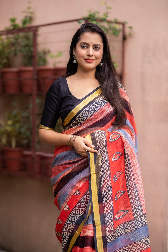Elegantly Crafted Kota Silk Saree for Women: Luxuriously Soft, Exquisitely Printed, and Embellished with a Weaving Pattu Border ClothsVilla