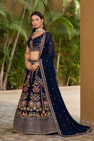 Navy Blue Embroidered Lehenga Choli with Dupatta Clothsvilla