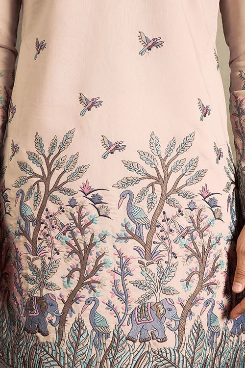 Beige Embroidered Work Beautiful Kurta for Men Clothsvilla