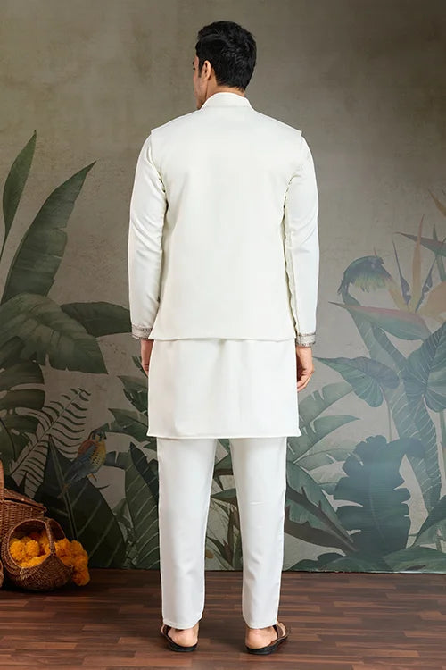 Cultural Function Special White Color Kurta Koti for Men Clothsvilla