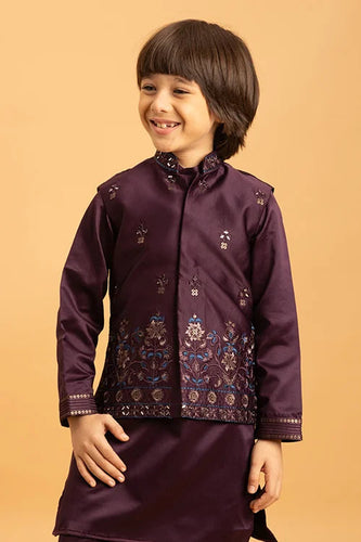 Purple Mirror Work Koti Kurta Set for Boys Clothsvilla