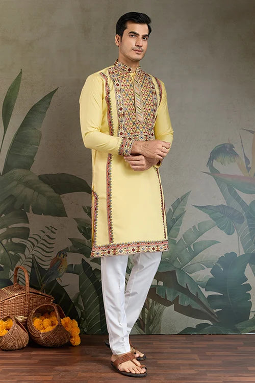 Yellow Embroidered Kurta for Haldi & Celebrations Clothsvilla