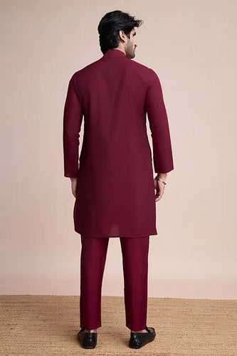 Traditional Embroidered Maroon Silk Kurta for Men Clothsvilla