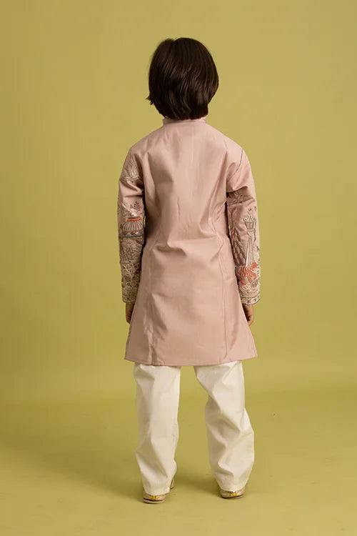 Premium Peach Color Vantara Style Boys Kurta with Pajama Clothsvilla