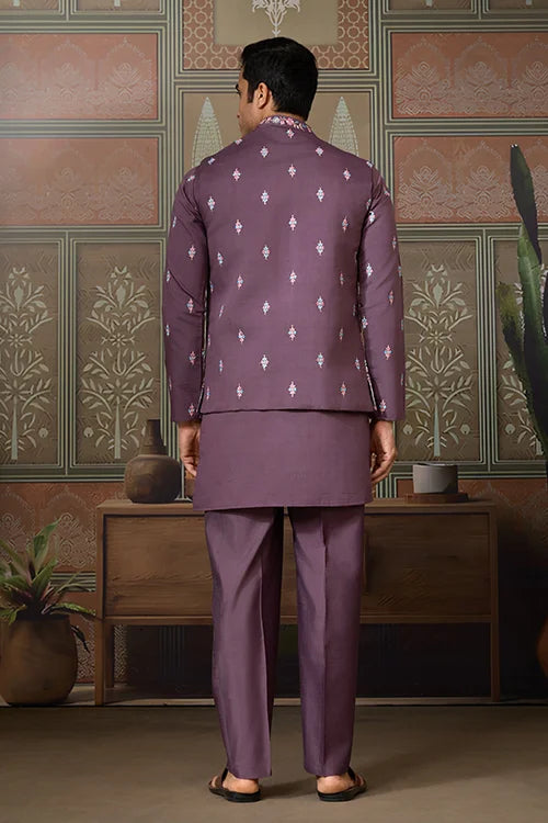 Dusty Purple Wedding Kurta with Matching Koti Set for men Clothsvilla