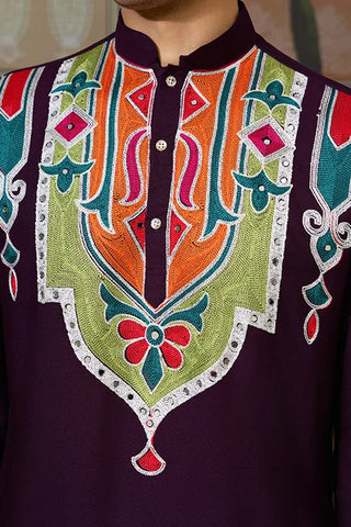 Purple Festival Wear Embroidery Mens Wear Kurta Clothsvilla