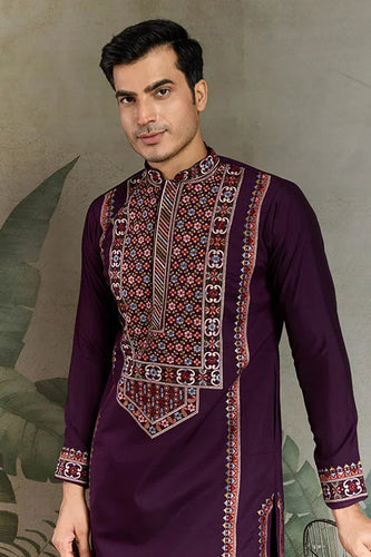 Engagement Special Purple Viscose Silk Outfit Kurta for Men Clothsvilla