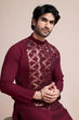 Load image into Gallery viewer, Traditional Embroidered Maroon Silk Kurta for Men Clothsvilla