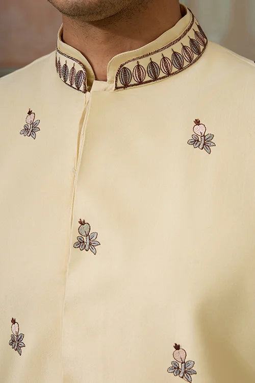 Haldi Special Light Yellow Koti Kurta Set for Mens Wear Clothsvilla
