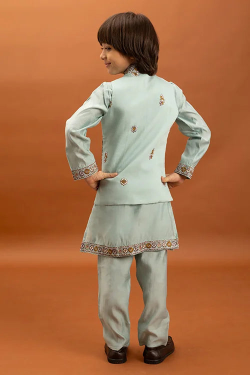 Wedding Sky Blue Koti Kurta Set for Kids 6-12 Yrs Clothsvilla