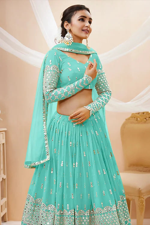 Sky Blue Georgette Embroidered Wedding Lehenga Choli Secondary image