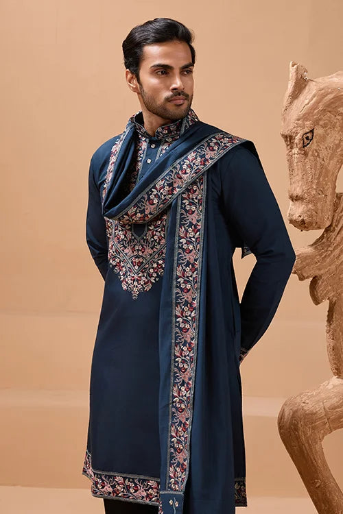 Elegant Teal Blue Kurta with Dupatta for Mens Wear Clothsvilla