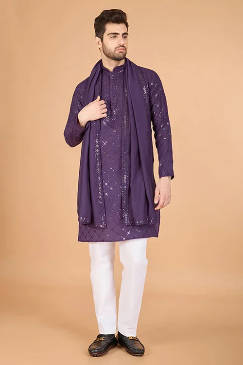 Dusty Purple Latest Branded Kurta for Mens Wear Clothsvilla