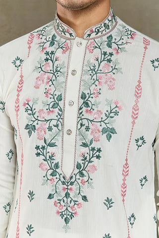 Wedding Special White Embroidered Silk Kurta Clothsvilla