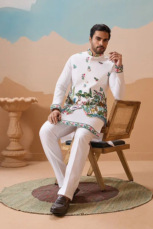 Vantara Style Premium White Mens Wear Koti Kurta Collection Clothsvilla