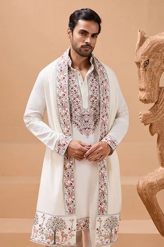 Vibrant Look White Kurta Dupatta Set for Mens Wear Clothsvilla