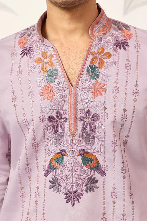 Royal Look Lavender V Neck Kurta Pant for Mens Wear Clothsvilla